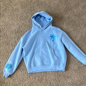 Pink Palm Puff Light Blue Palm Tree Hoodie